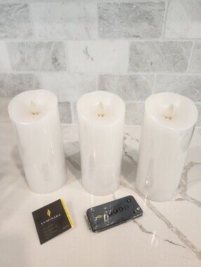 Luminara New In Box Set Of 3 Real Flame Candles White With Remote C Batteries